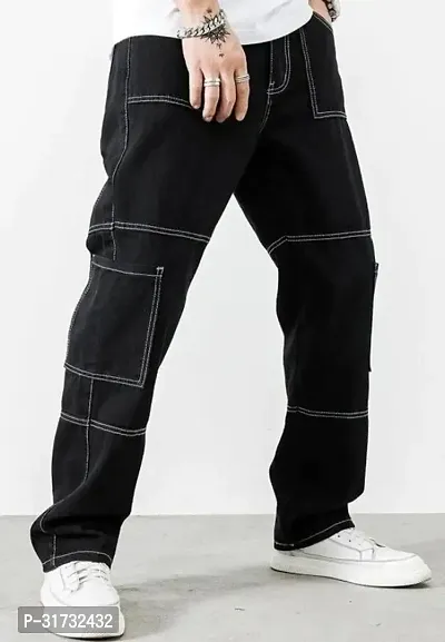 Stylish Black Denim Solid Mid-Rise Jeans For Men-thumb0