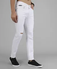 Bestloo Stylish White Cotton Blend Mid-Rise Jeans For Men-thumb2