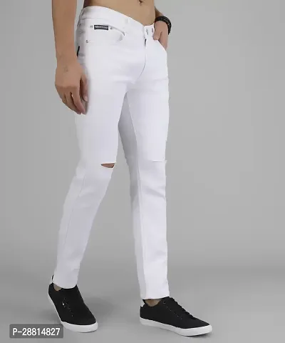 Bestloo Stylish White Cotton Blend Mid-Rise Jeans For Men-thumb3