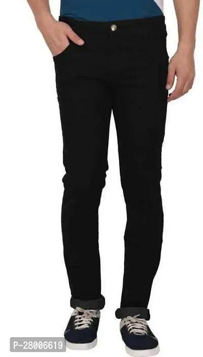 Stylish Black Denim Solid Mid-Rise Jeans For Men-thumb0