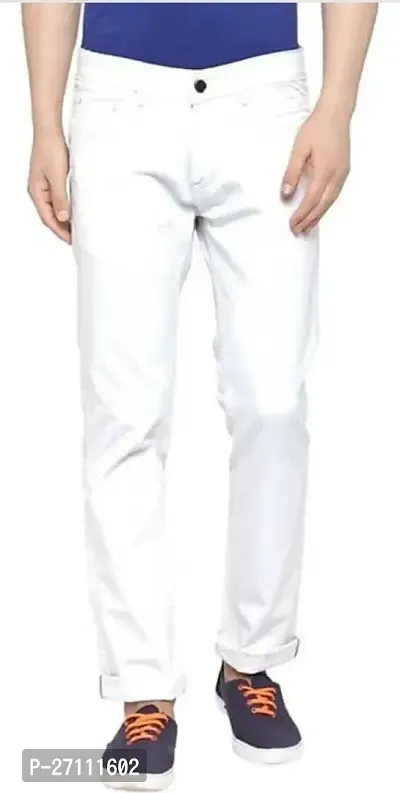 Stylish White Cotton Blend Mid-Rise Jeans For Men-thumb0