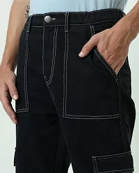 Stylish Black Denim Cargos For Men-thumb2