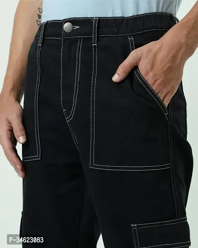 Stylish Black Denim Cargos For Men-thumb3