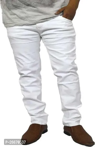 Stylish White Denim Mid-Rise Jeans For Men