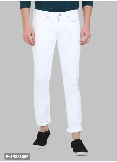 Men Plain White Jeans-thumb0