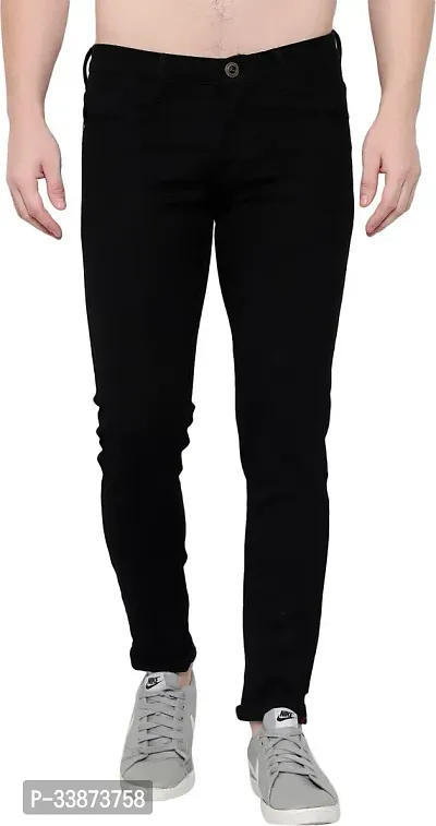 Stylish Cotton Blend Black Regular Fit Mid-Rise Jeans For Men