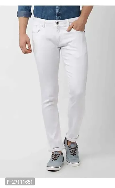 Stylish White Cotton Blend Mid-Rise Jeans For Men-thumb0