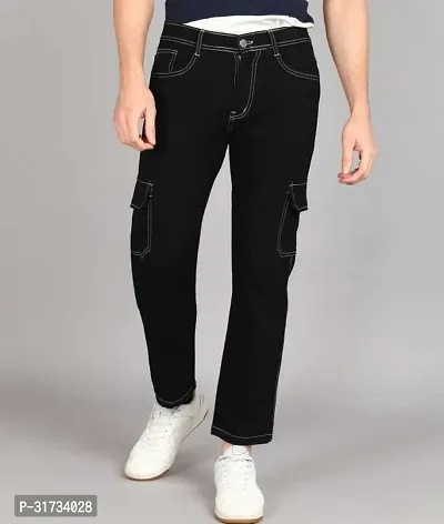 Stylish Black Cotton Blend Solid Cargos For Men-thumb2