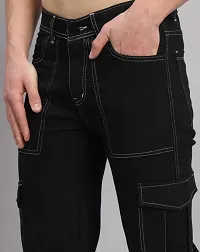 Stylish Black Cotton Blend Mid-Rise Cargos For Men-thumb2