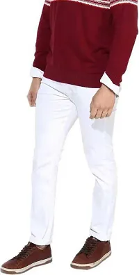 Stylish White Denim Solid Mid-Rise Jeans For Men-thumb2