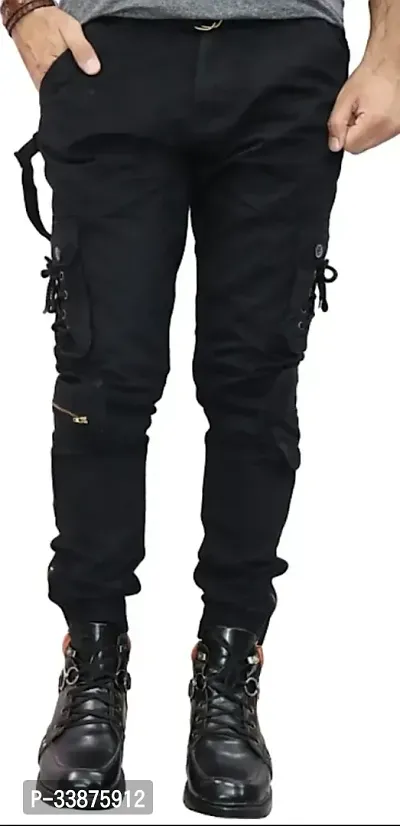 Stylish Black Cotton Cargos For Men-thumb0