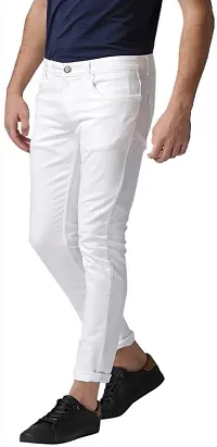 Stylish White Cotton Lycra Blend Solid Mid-Rise Jeans For Men-thumb2