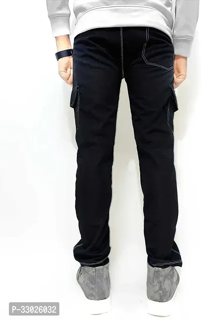 Stylish Black Polyester Blend Mid-Rise Cargos For Men-thumb2