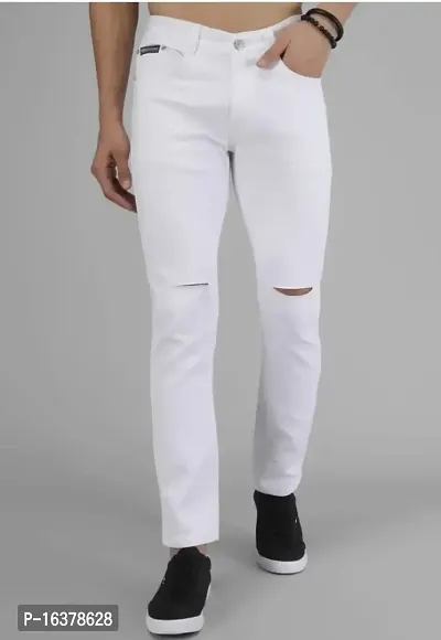 MEN KNEE SLIT WHITE JEANS SDJK32JK32JK-thumb0