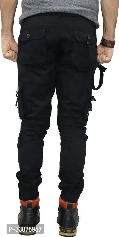 Stylish Black Cotton Blend Cargos For Men-thumb2