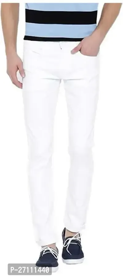 Stylish White Cotton Blend Mid-Rise Jeans For Men-thumb0