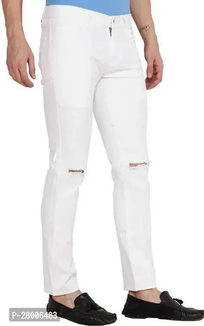 Stylish White Denim Solid Mid-Rise Jeans For Men-thumb3