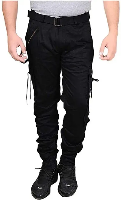 Mens Cotton Solid Regular Fit Cargos