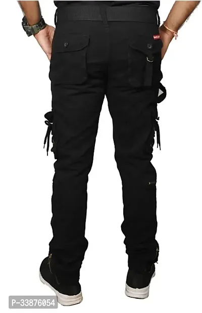 Stylish Black Cotton Blend Cargos For Men-thumb2