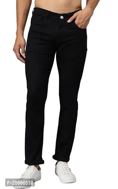 Stylish Black Cotton Lycra Blend Solid Mid-Rise Jeans For Men-thumb0