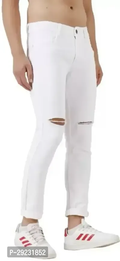 Stylish White Cotton Blend Mid-Rise Jeans For Men-thumb3