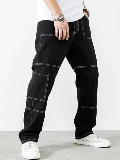 Stylish Black Cotton Blend Mid-Rise Jeans For Men