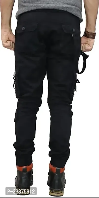 Stylish Black Cotton Cargos For Men-thumb2