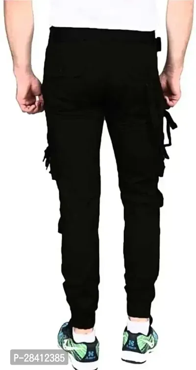 Stylish Black Cotton Blend Regular Fit Solid Cargo Pant For Men-thumb2