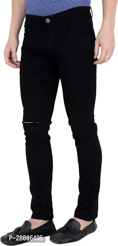 Stylish Black Denim Solid Mid-Rise Jeans For Men-thumb0