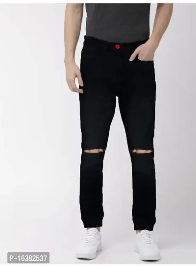 MEN KNEE SLIT BLACK JEANS-thumb0