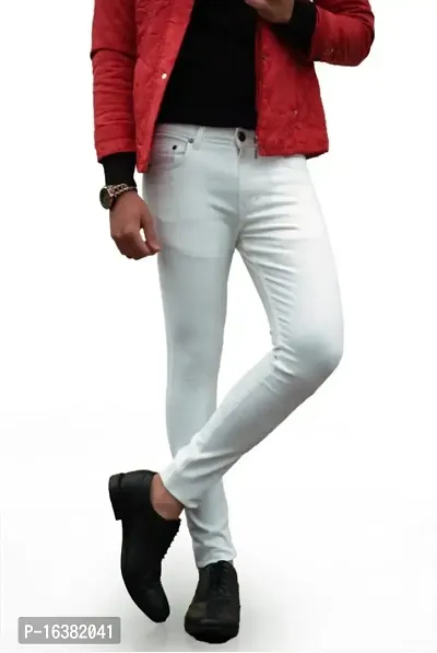 White Cotton Blend Mid Rise Jeans For Men