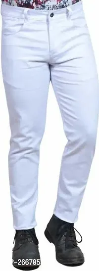 Stylish White Denim Mid-Rise Jeans For Men