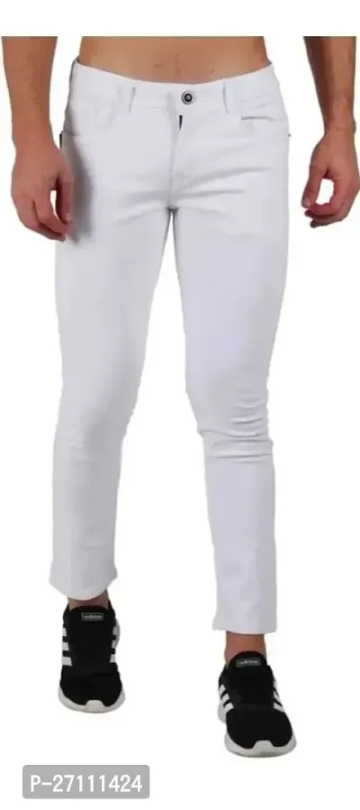 Stylish White Cotton Blend Mid-Rise Jeans For Men