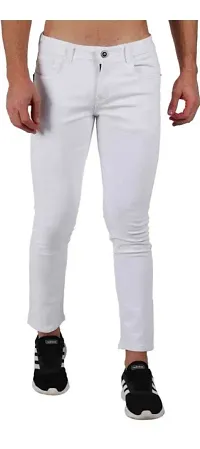 MM-21 White Basic Cotton Denim Regular Fit Jeans for Men
