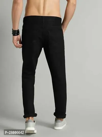 Stylish Black Denim Solid Mid-Rise Jeans For Men-thumb2