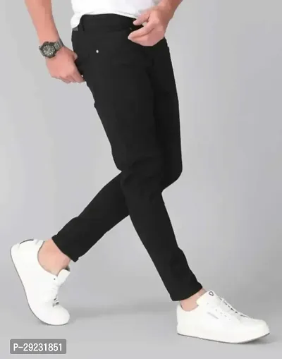 Stylish Black Denim Blend Mid-Rise Jeans For Men-thumb2