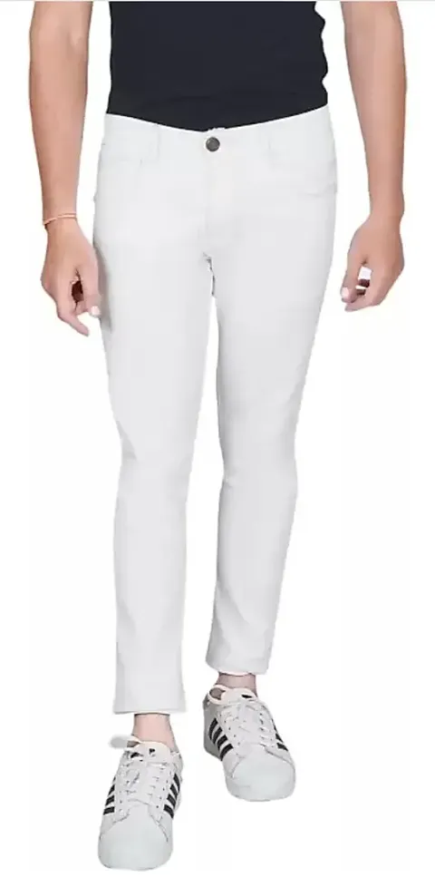 Flying Port Men's Solid White Cotton Lycra Stylish Jeans (White, 38)