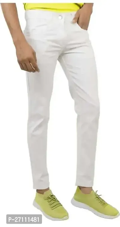 Stylish White Cotton Blend Mid-Rise Jeans For Men
