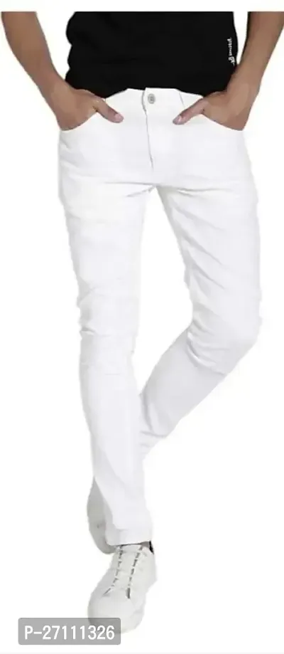 Stylish White Cotton Blend Mid-Rise Jeans For Men-thumb0