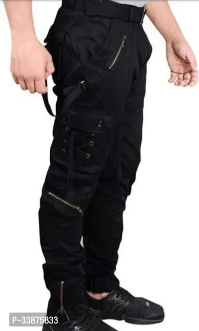 Stylish Black Cotton Blend Cargos For Men-thumb2