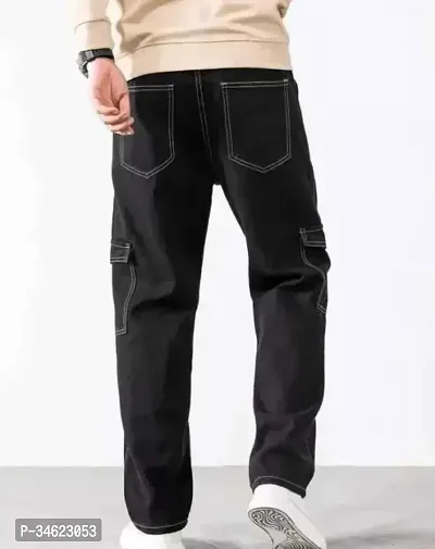 Stylish Black Cotton Blend Cargos For Men-thumb2