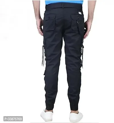 Stylish Black Cotton Blend Cargos For Men-thumb3