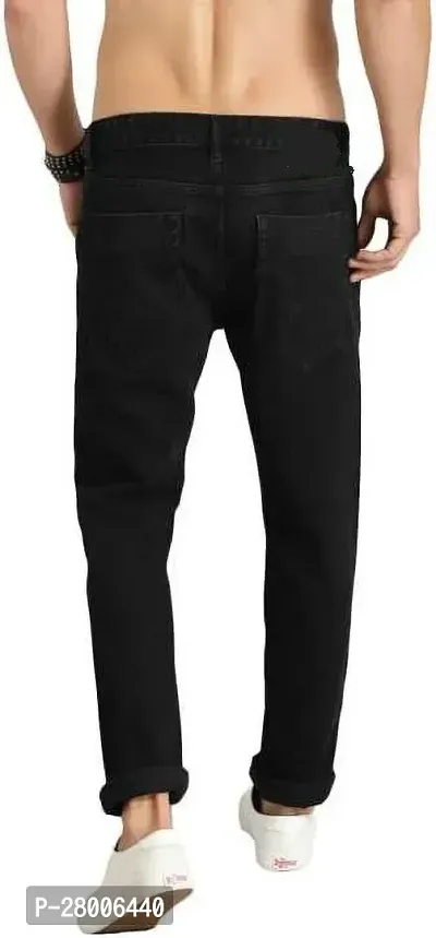 Stylish Black Denim Blend Solid Mid-Rise Jeans For Men-thumb2