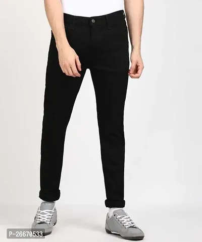 Stylish Black Denim Mid-Rise Jeans For Men