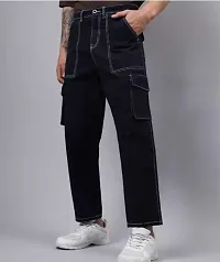 Stylish Black Cotton Solid Cargos For Men-thumb1