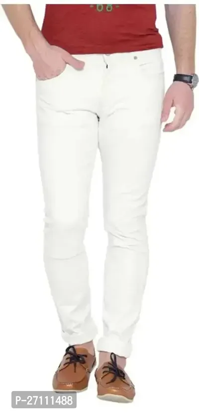 Stylish White Cotton Blend Mid-Rise Jeans For Men