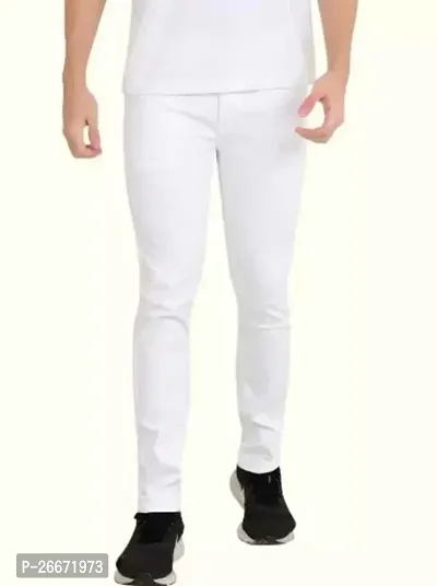 Stylish White Cotton Blend Mid-Rise Jeans For Men-thumb0