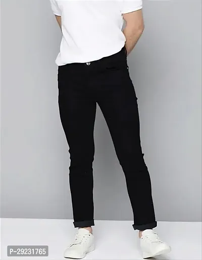 Stylish Black Cotton Lycra Blend Mid-Rise Jeans For Men-thumb0