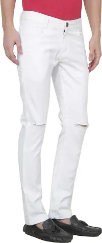 Stylish White Denim Blend Solid Mid-Rise Jeans For Men-thumb3