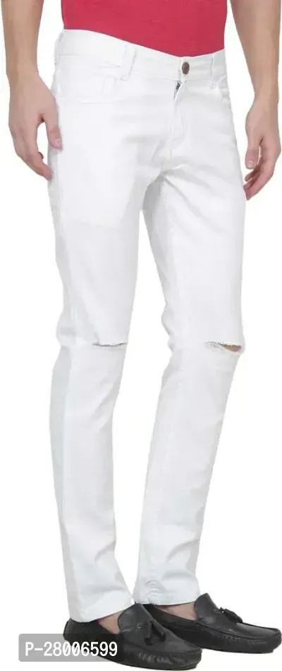 Stylish White Denim Blend Solid Mid-Rise Jeans For Men-thumb4